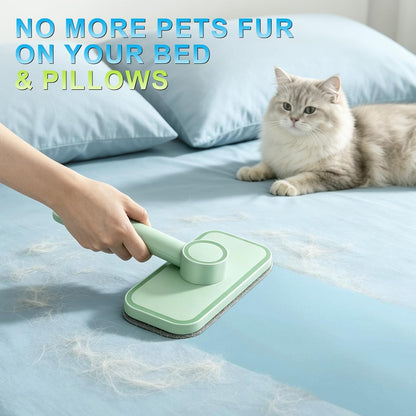 Demonstrating pet hair removal on fabric couch