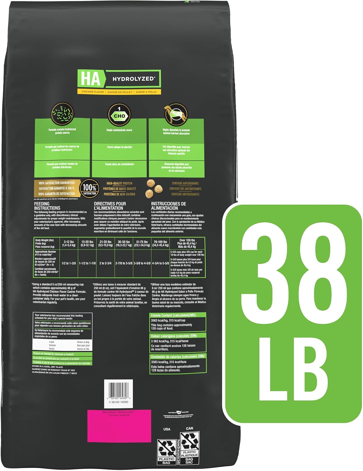 Large 38 pound bag of Purina Pro Plan HA dog food