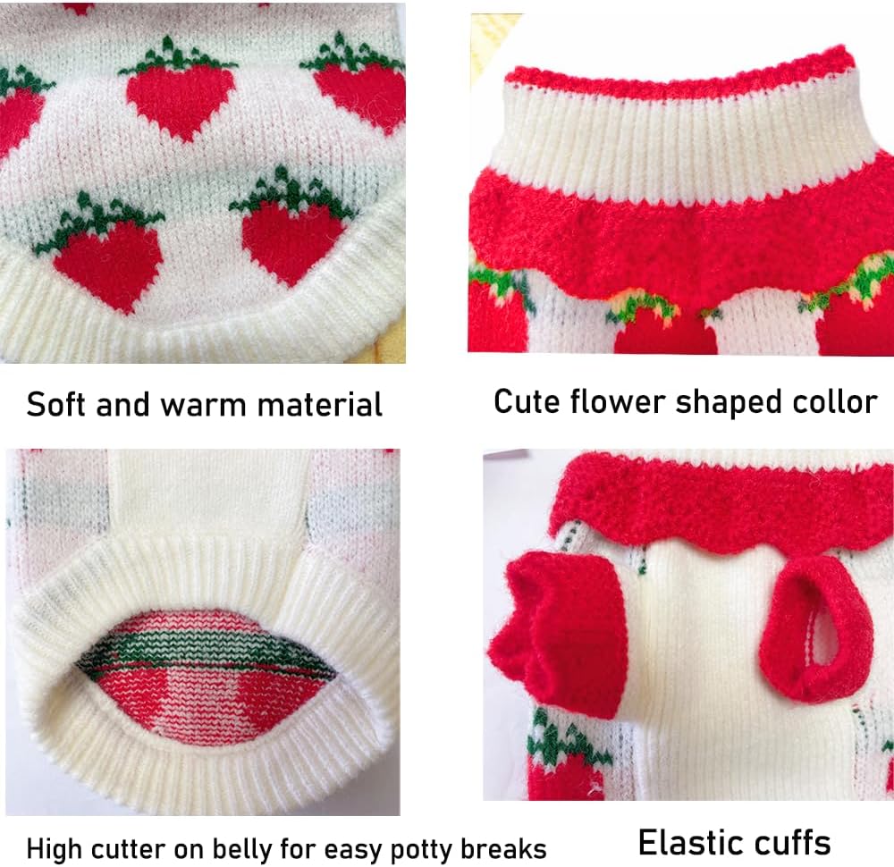 ANIAC red strawberry puppy sweater highlighting the soft acrylic weave