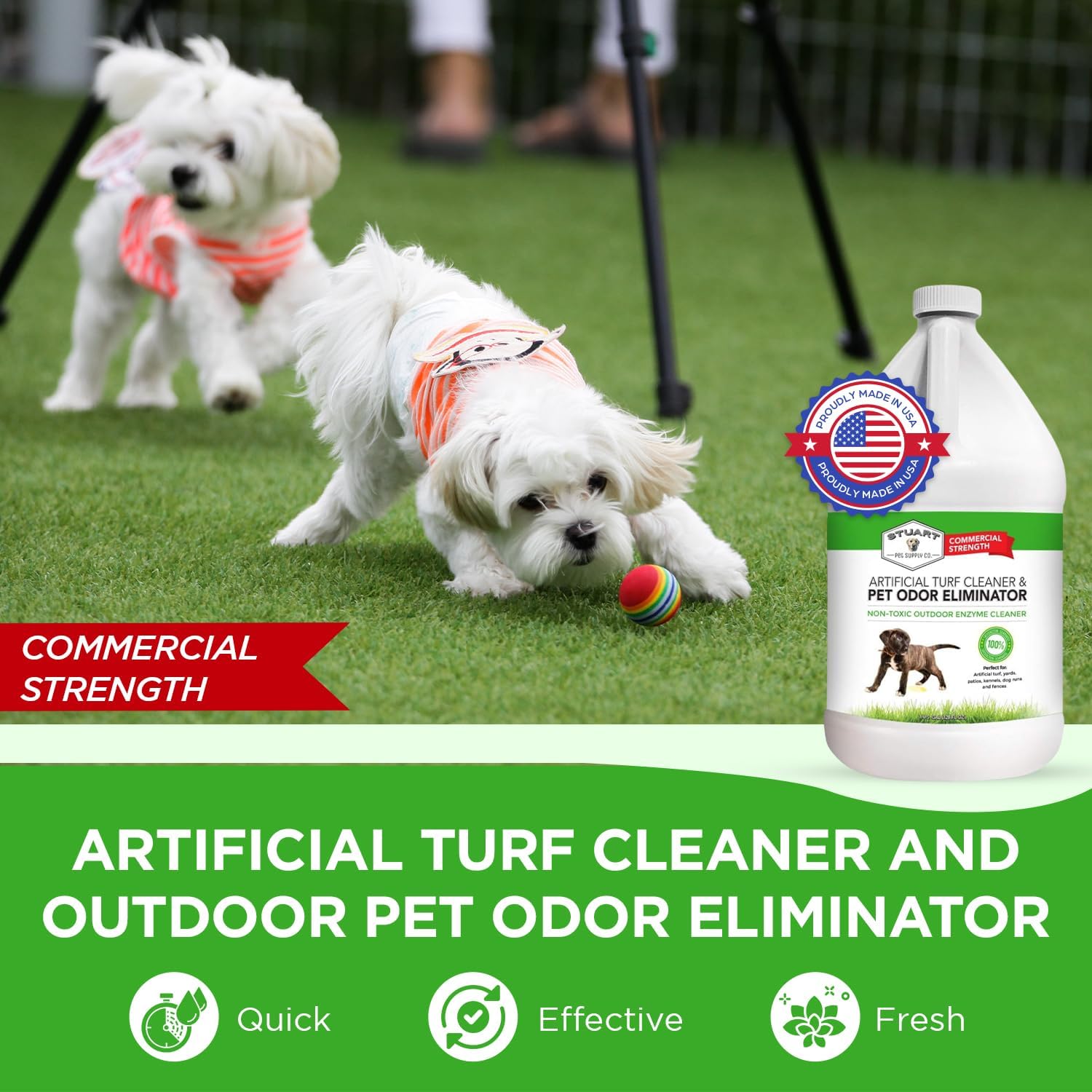Stuart Pet Supply outdoor pet odor eliminator concentrate bottle showing enzyme power benefits