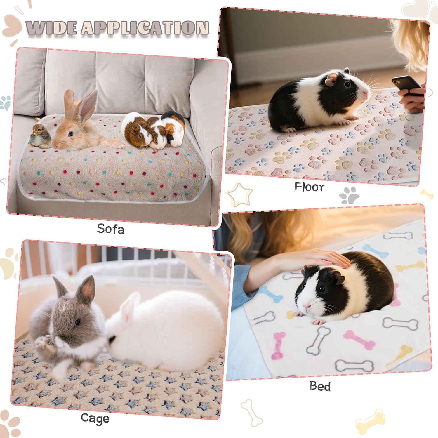 Set of 6 small animal blankets for rabbit and hamster habitat