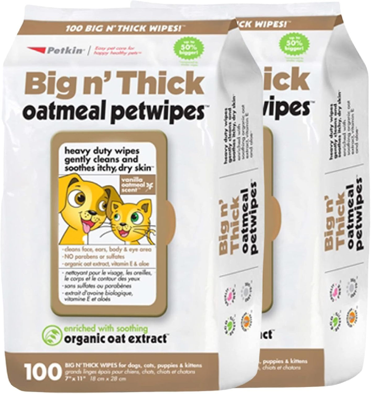 Heavy duty vanilla oatmeal scented pet wipes for daily freshness.