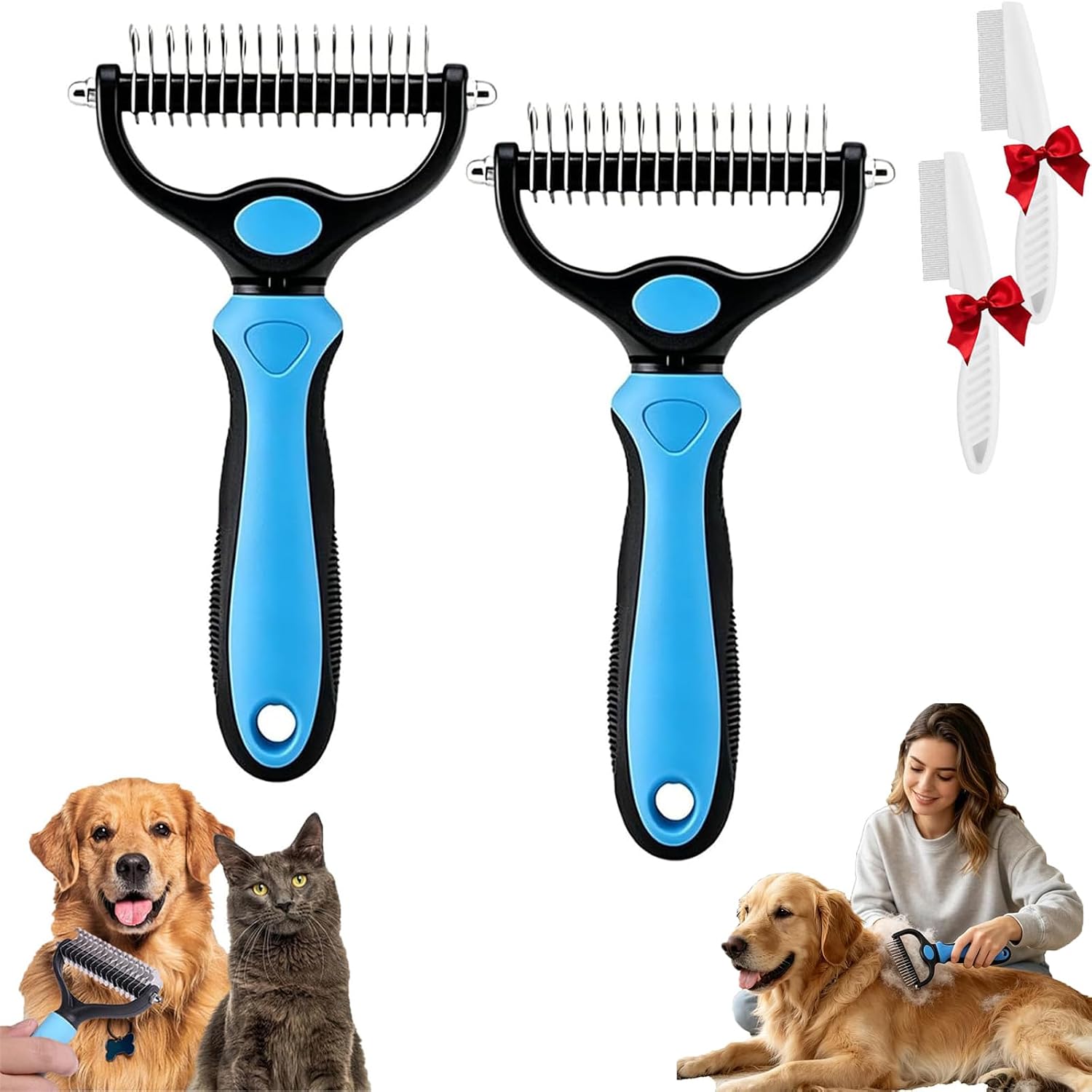 Vivanchor Pet Pro, Pet Pro Grooming Tool, Double Sided Undercoat Rake & Dematting Comb for Dogs and Cats, Deshedding Grooming Comb Fur Brush, Double Sided Shedding Brush (Blue, Large) - Image 10