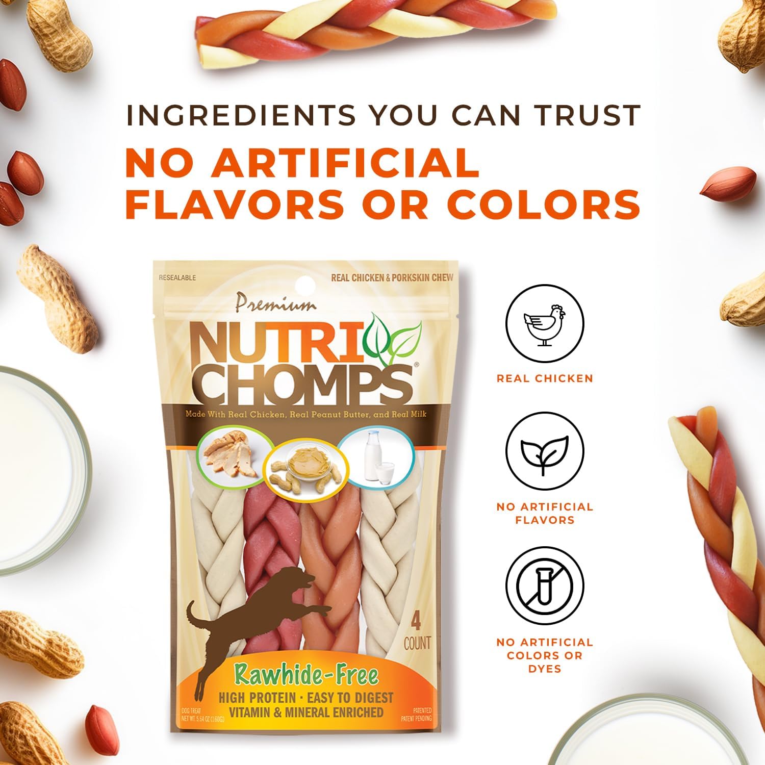 NutriChomps 6 inch braid stick dog treats showing detailed braided texture
