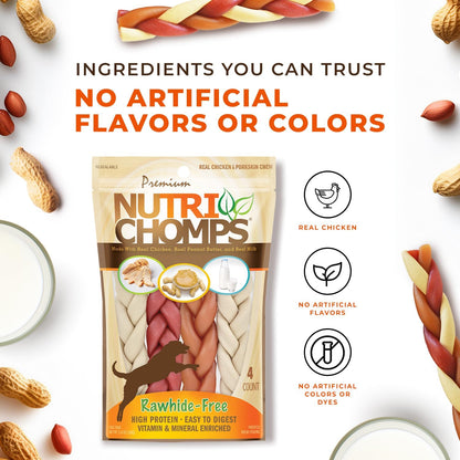 NutriChomps 6 inch braid stick dog treats showing detailed braided texture