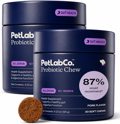 PetLab Co. Probiotics for Dogs front packaging showing pork flavor soft chews