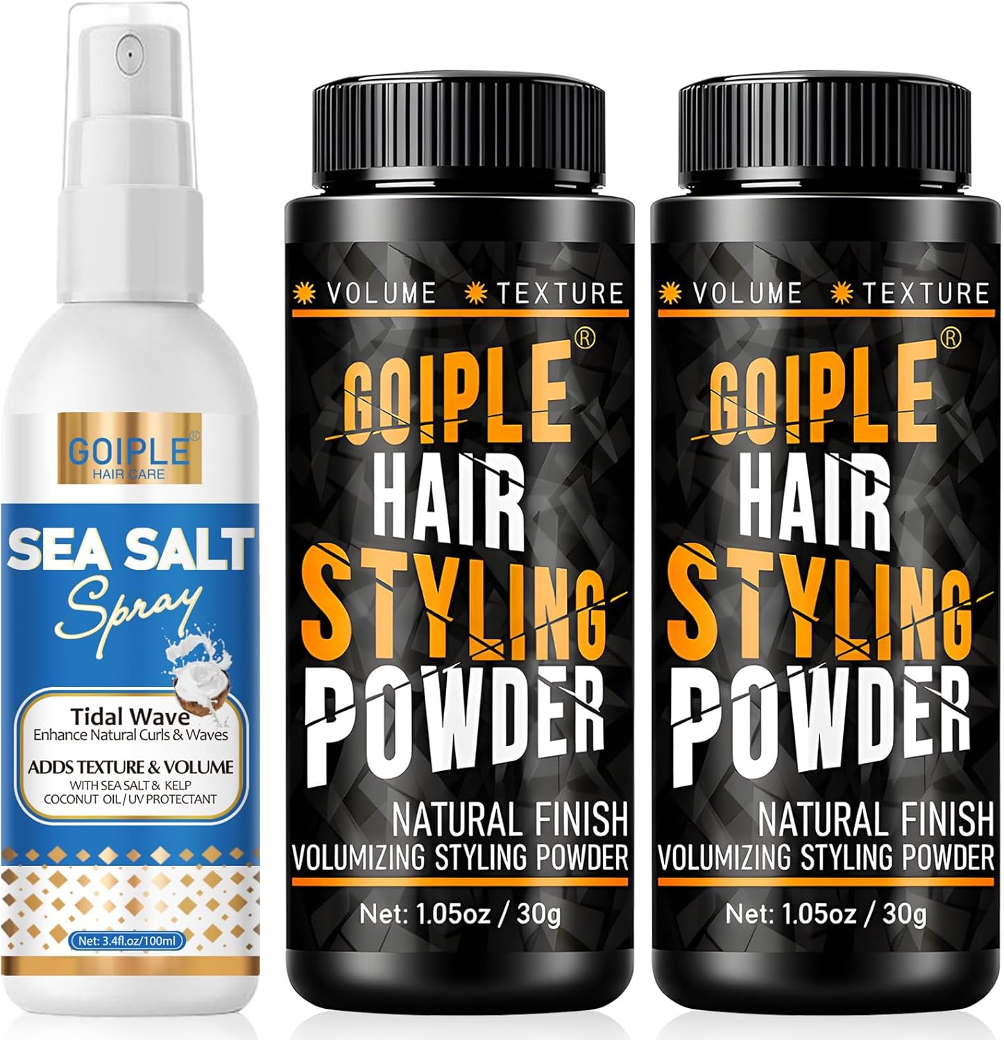 Goiple hair styling powder bottle front view for volume