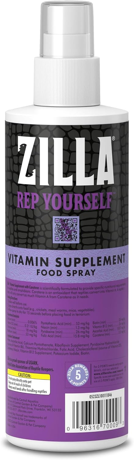 Zilla Vitamin Supplement Food Spray, with Carotene, Spray-on Multivitamin Supplement for Reptiles - Image 11