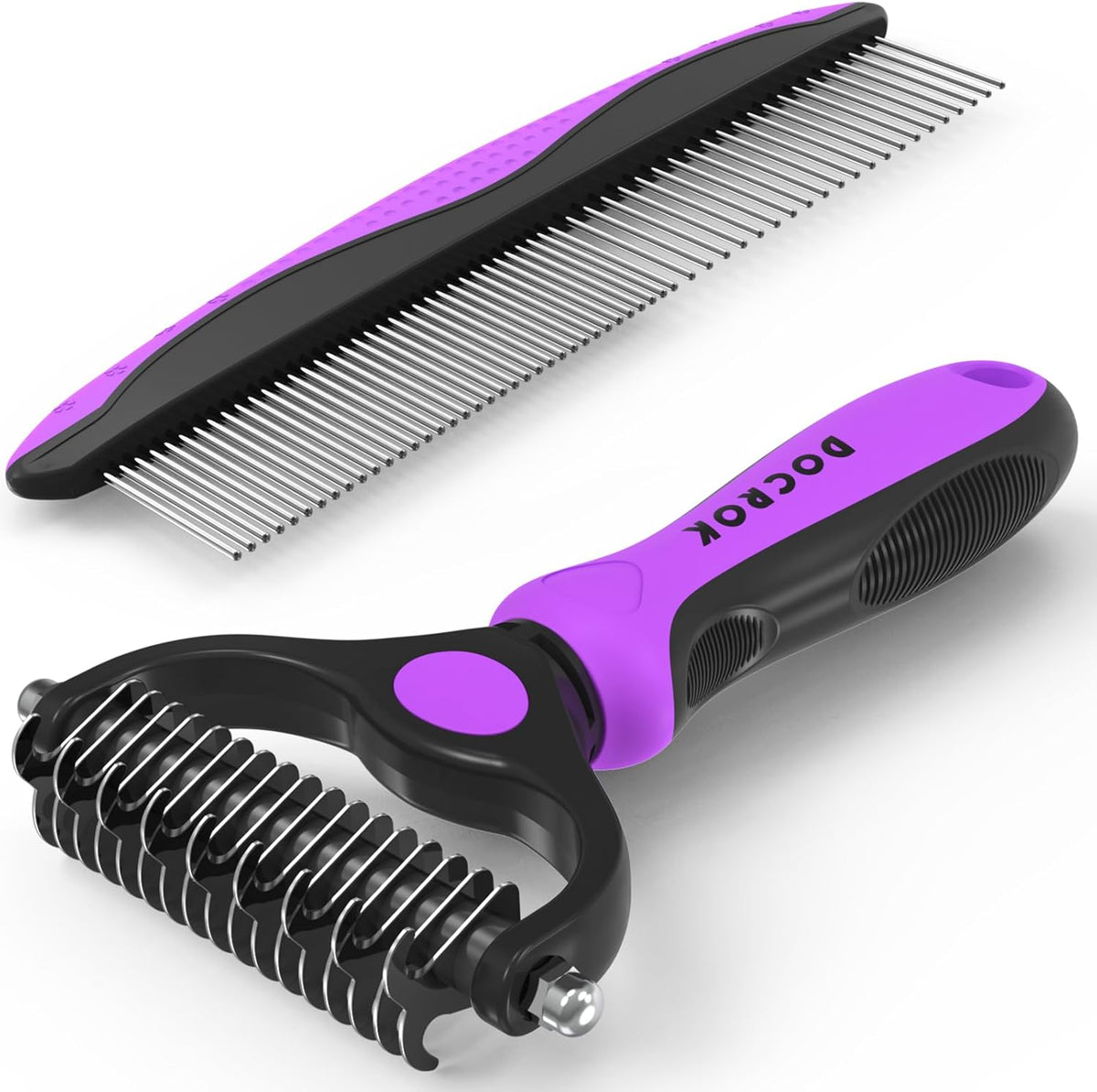 Docrok Pet Grooming Combo - Blue Deshedding Brush with Metal Comb for Detangling and Dematting Long, Matted Fur on Cats and Dogs - Image 10