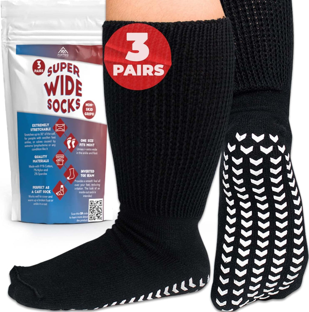 FORTIVO Extra Wide Socks 3-pack front view for edema relief
