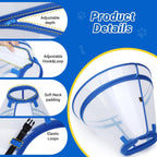 Transparent pet protective collar showing secure hook and loop fasteners