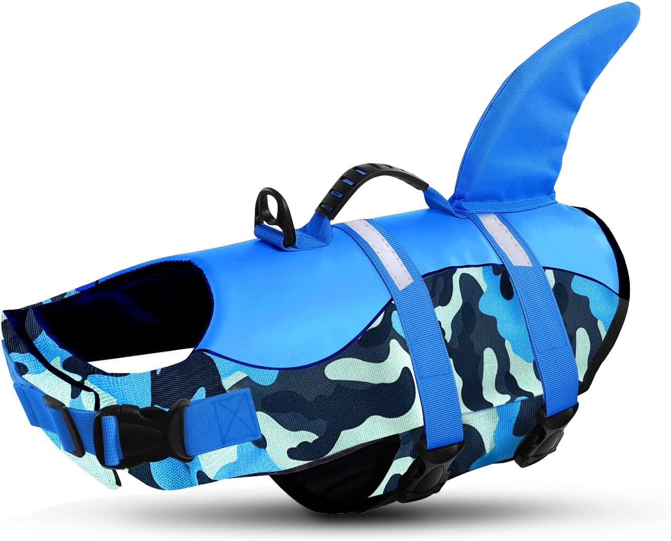 Queenmore dog life jacket front view blue camouflage safety vest