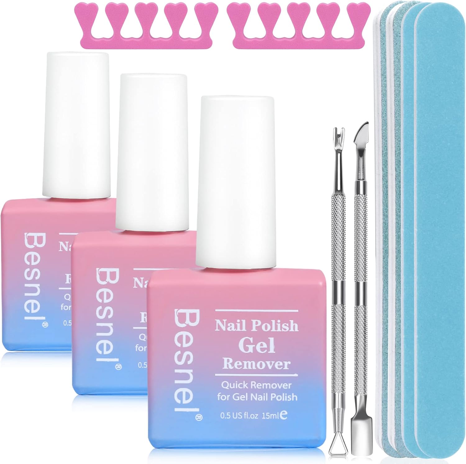 Besnel professional gel nail polish remover three pack front view bottle set