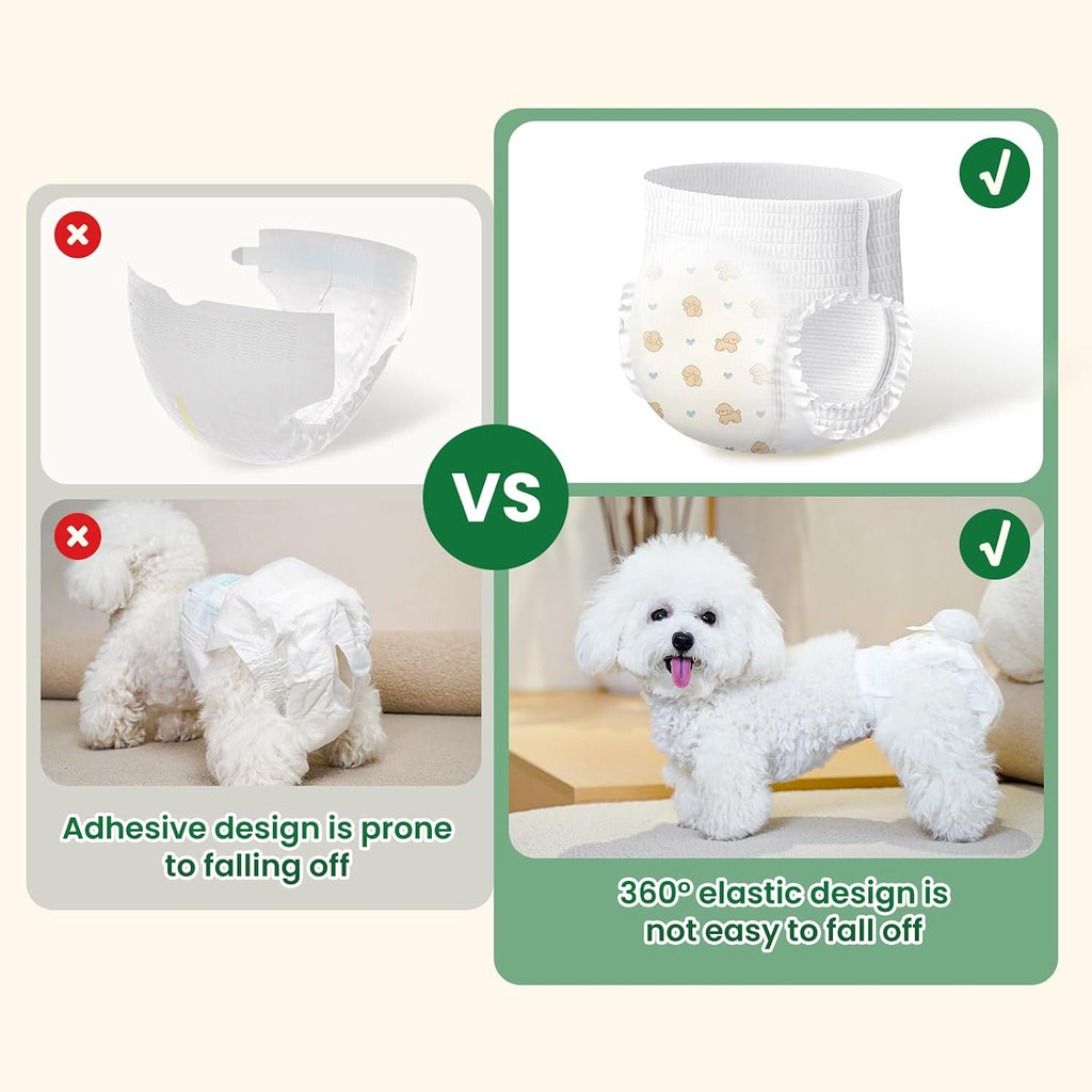 Yellow disposable pull up dog diaper with tail hole