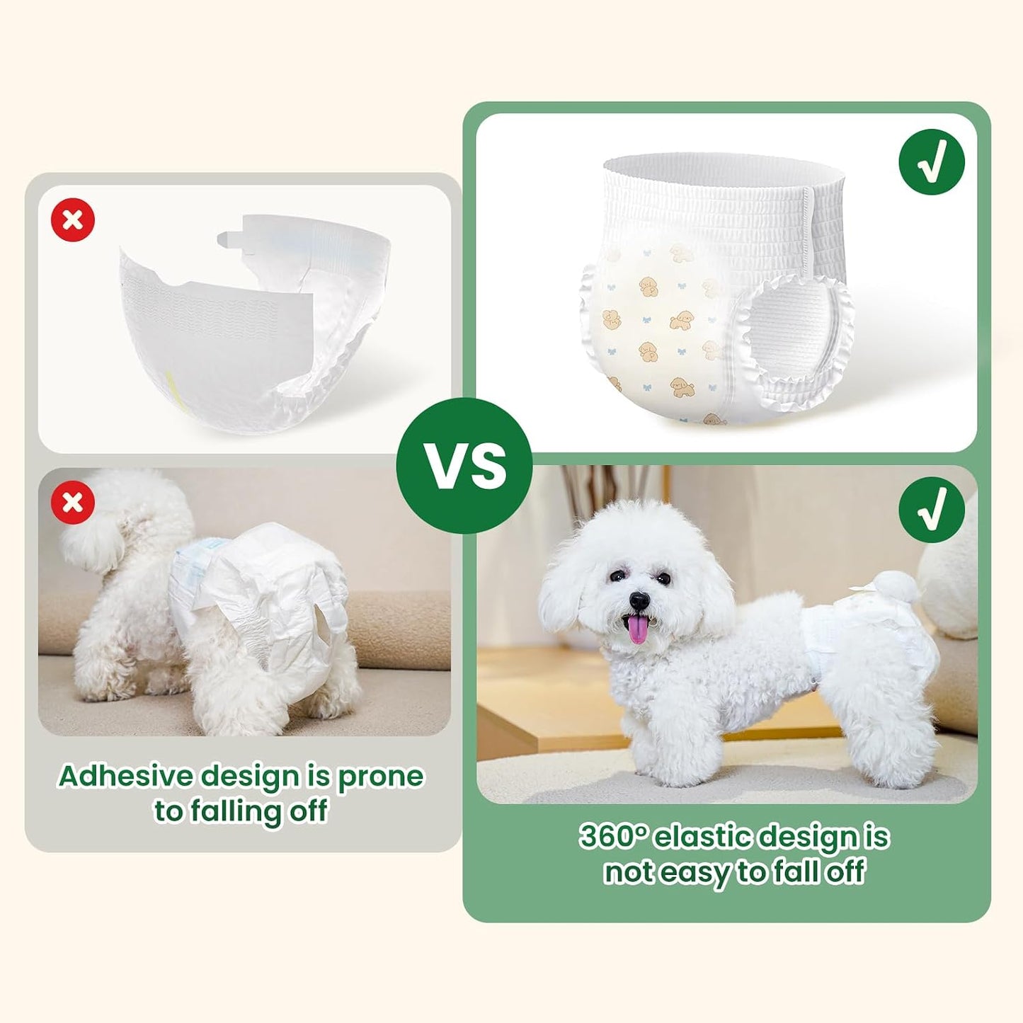 Yellow disposable pull up dog diaper with tail hole
