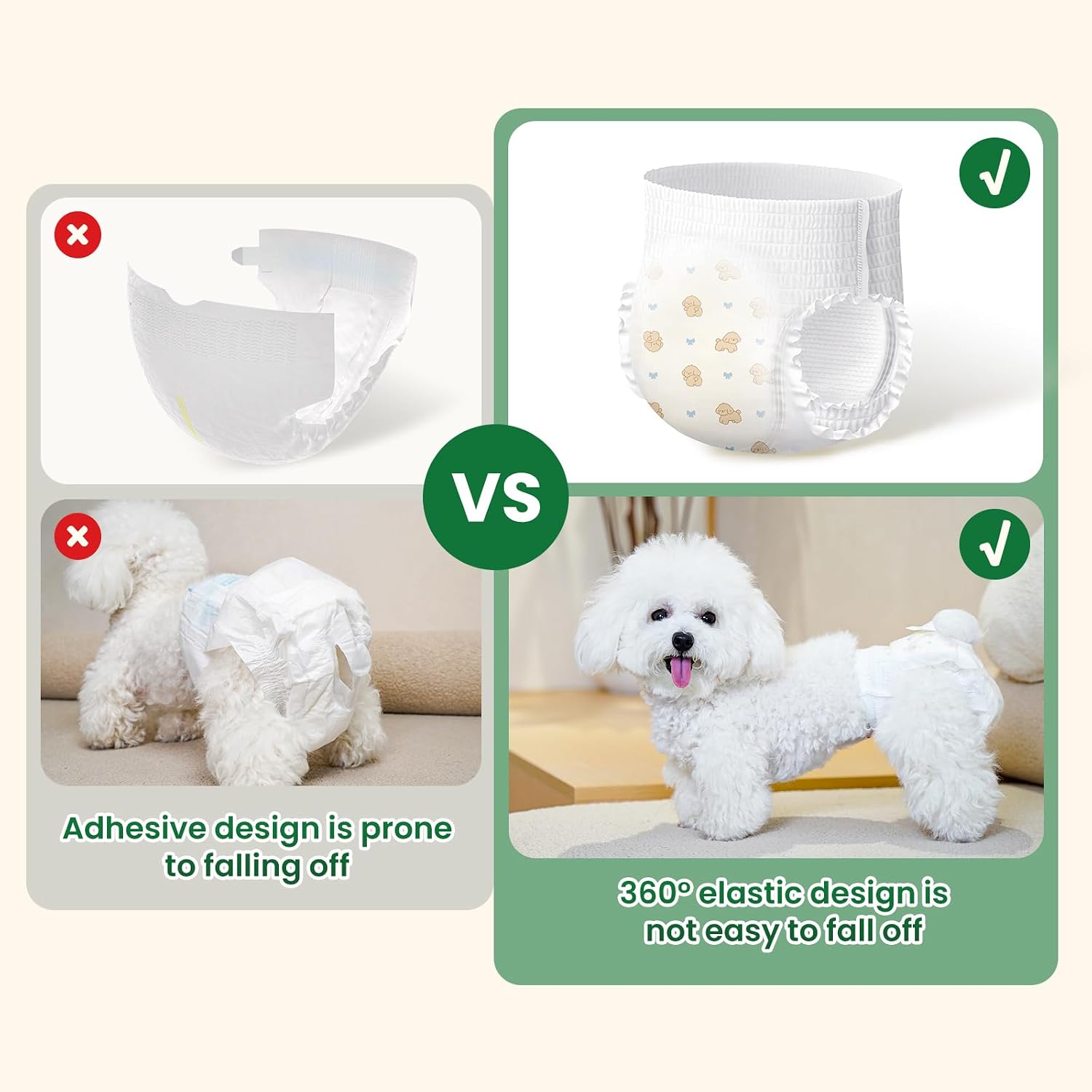 Yellow disposable pull up dog diaper with tail hole
