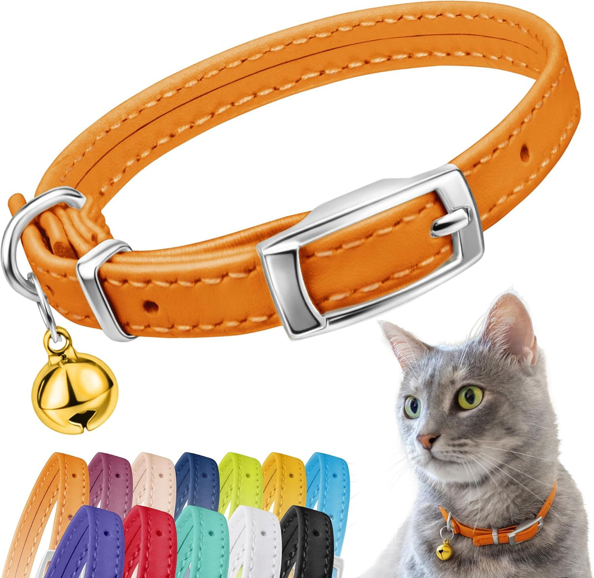 CollarDirect Leather Cat Collar with Removable Bell - Safety Elastic Strap (Breakaway Alternative) - Kitten Collar for Small & Big Boy & Girl Cats - Image 11