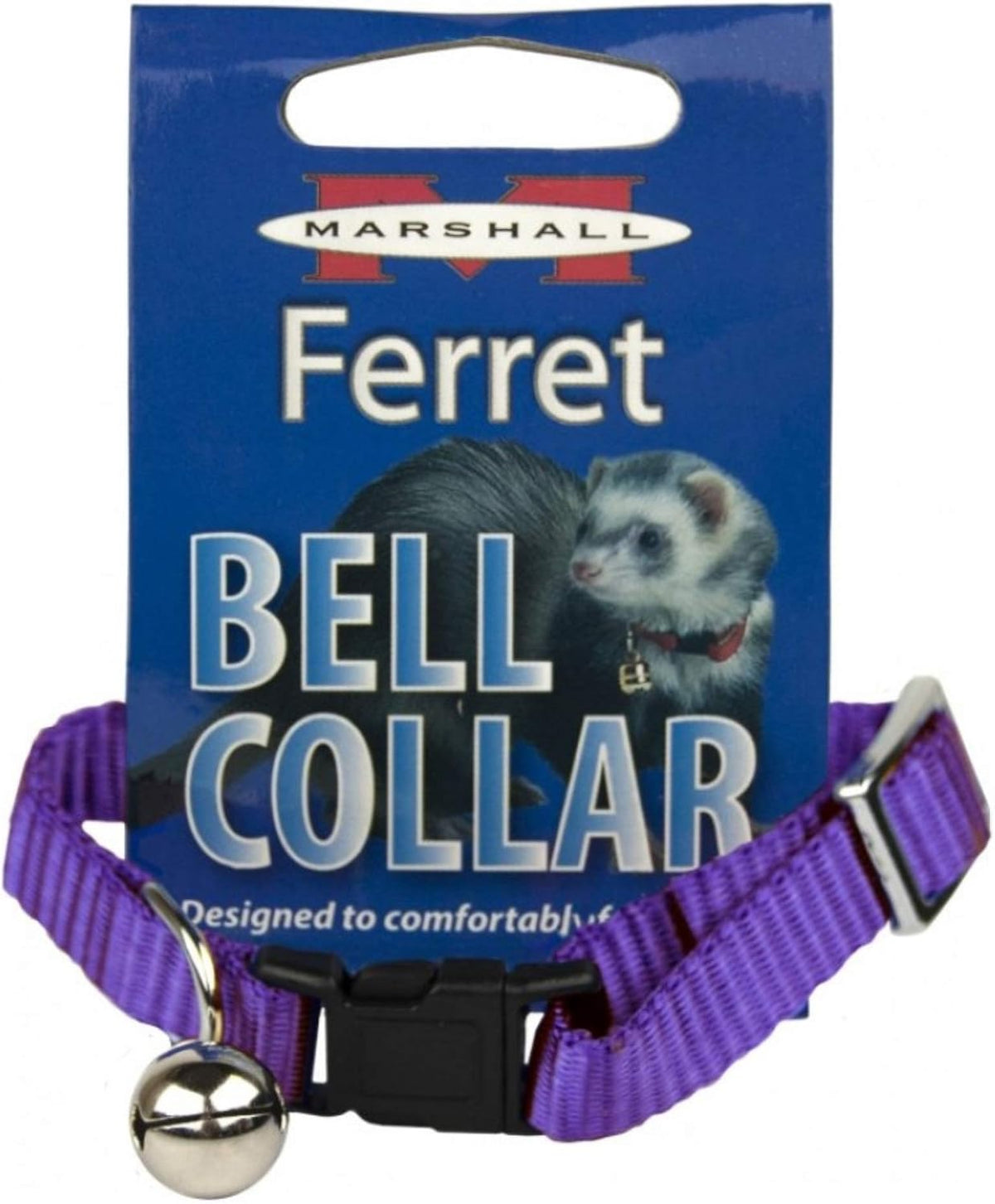 Full display of the Marshall black flat nylon ferret collar packaging.