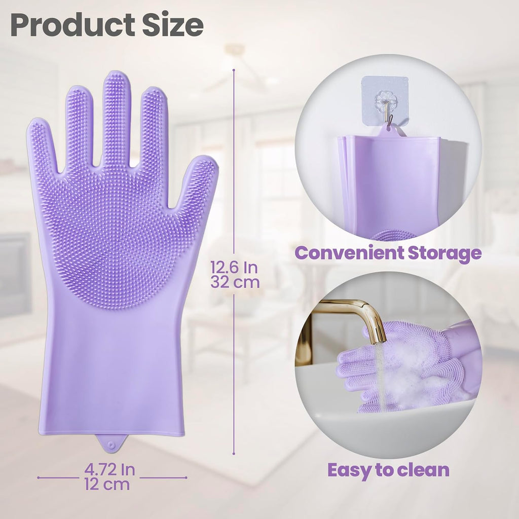 DELOMO Pet Grooming Gloves 1 Pair: Soft and Gentle Silicone Dog Washing Gloves - Bathing Scrubber Brush Mitt Grooming Shedding Fur Removal Massage for Dogs/Cats/Horse, Purple - Image 6