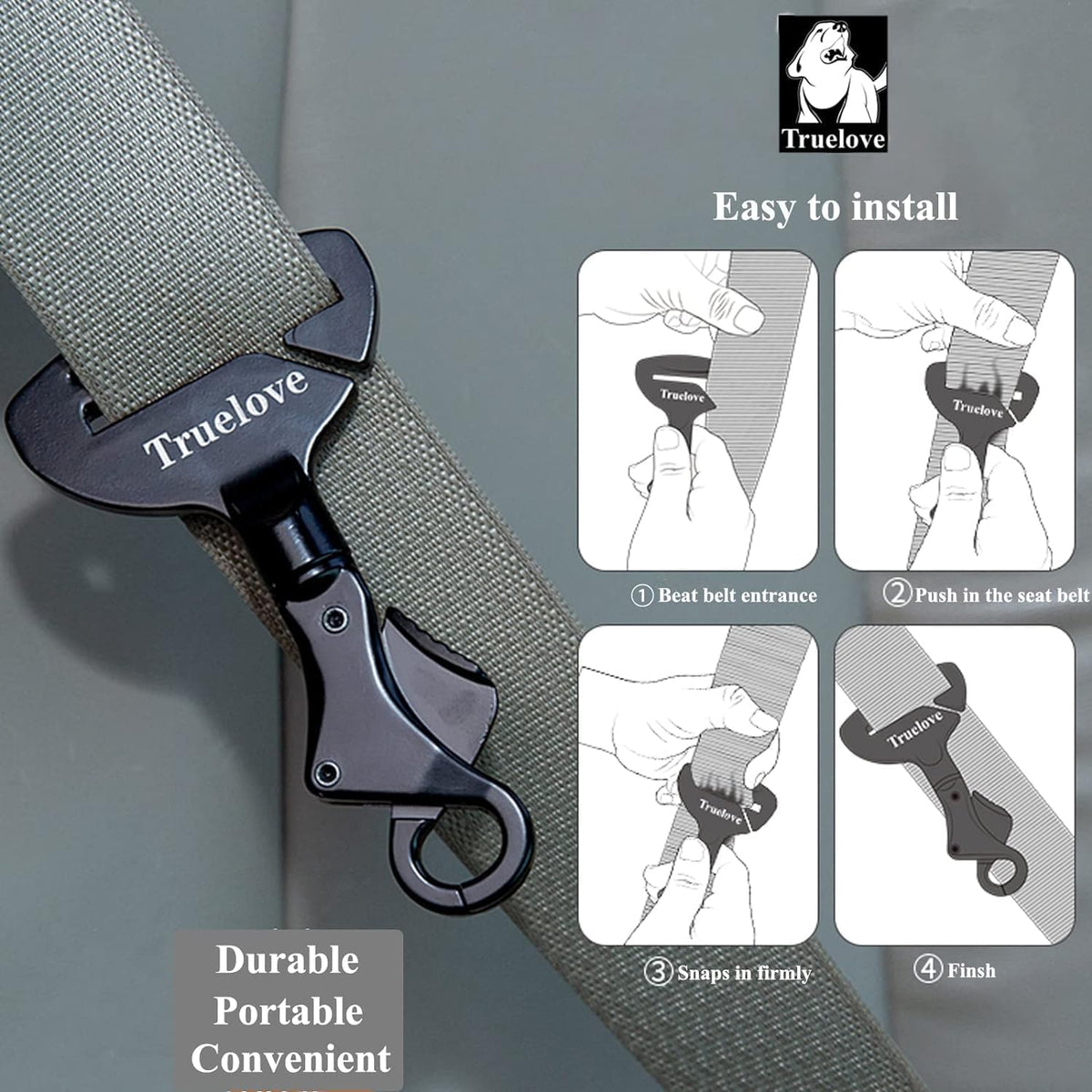 Grey Truelove pet car safety buckle lock dimensions display