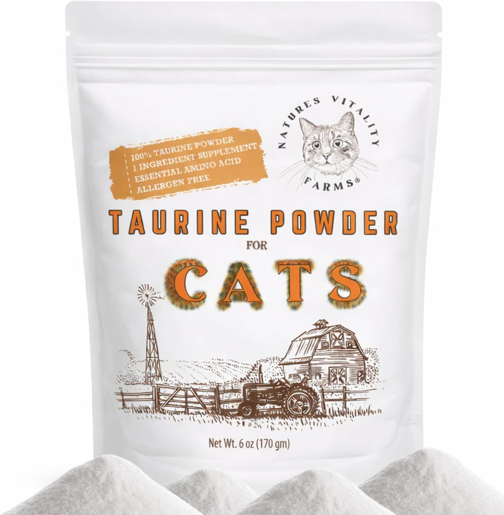 Puravita Taurine Powder for cats front view packaging of USA imported feline health supplement.