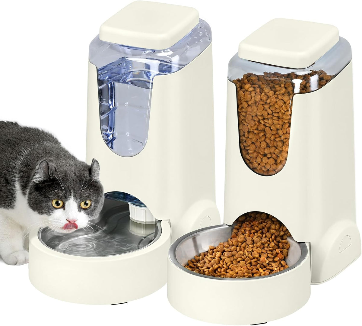 2 Pack Automatic Cat Feeder and Gravity Stainless Steel Water Dispenser, Dog Food Feeder and Waterer Set for Small Medium Puppy Kitten Pets (1 Gallon x 2, Gray) - Image 9