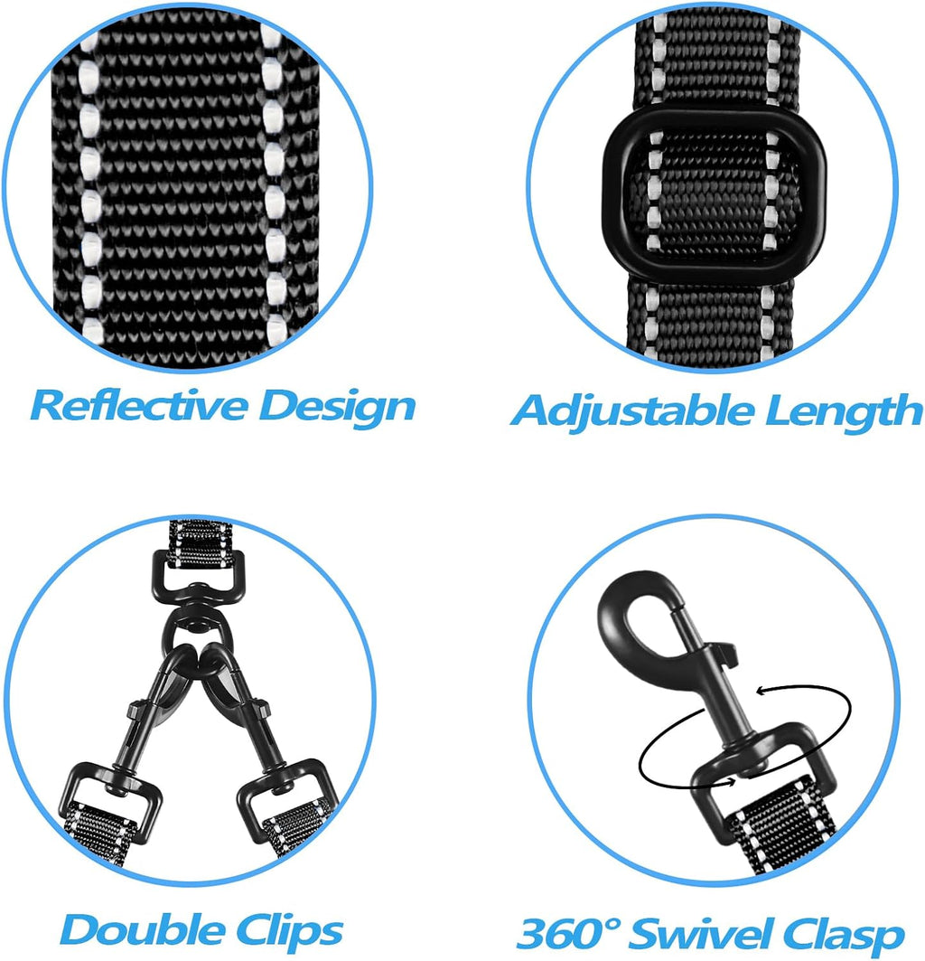 PetBonus heavy duty double leash displaying the four comfortable foam padded handles.