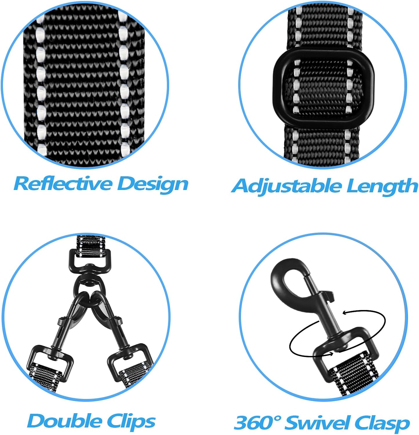 PetBonus heavy duty double leash displaying the four comfortable foam padded handles.
