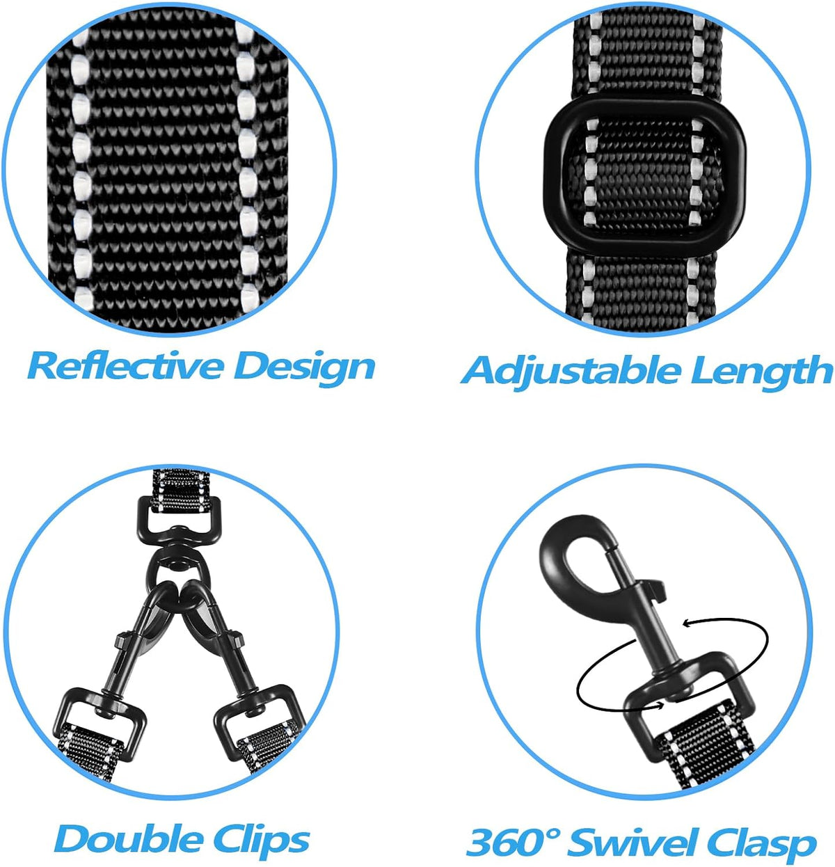 PetBonus heavy duty double leash displaying the four comfortable foam padded handles.