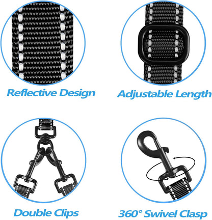 PetBonus heavy duty double leash displaying the four comfortable foam padded handles.