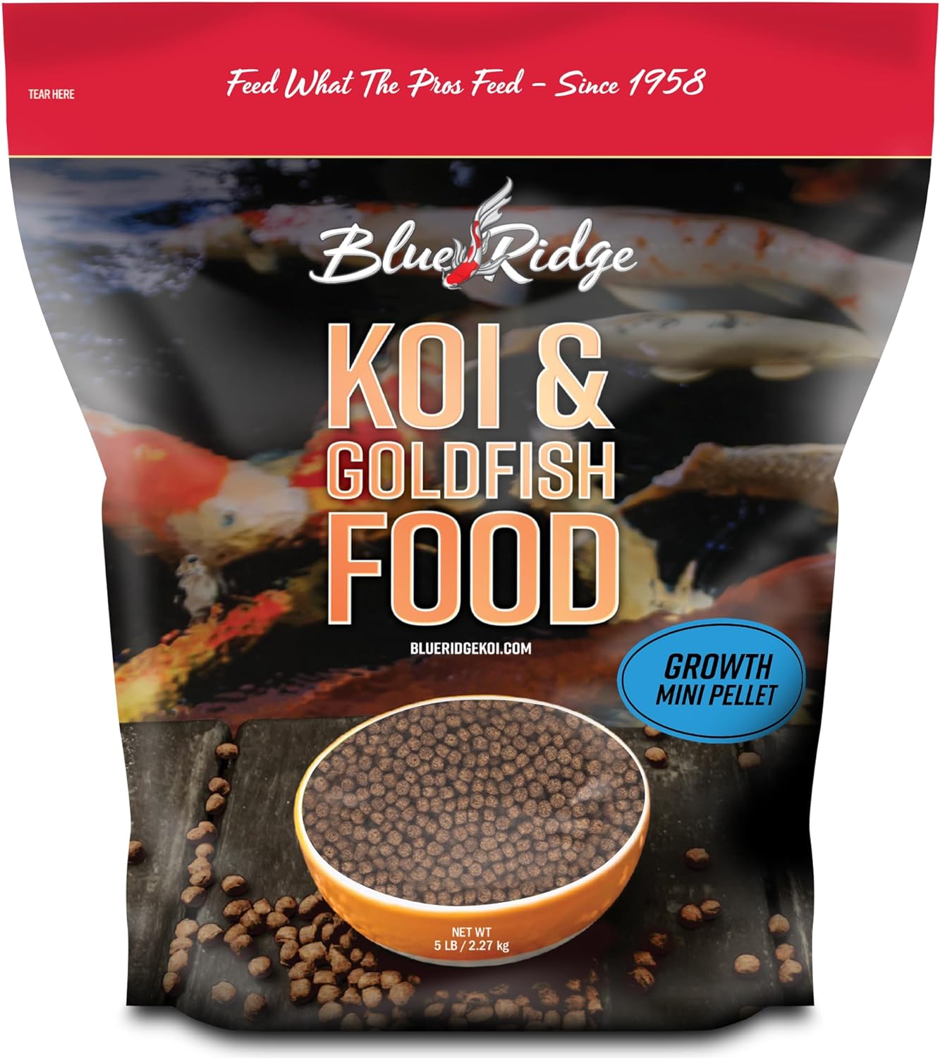 Blue Ridge Fish Hatchery Growth Formula Koi and Goldfish food 5lb bag front view
