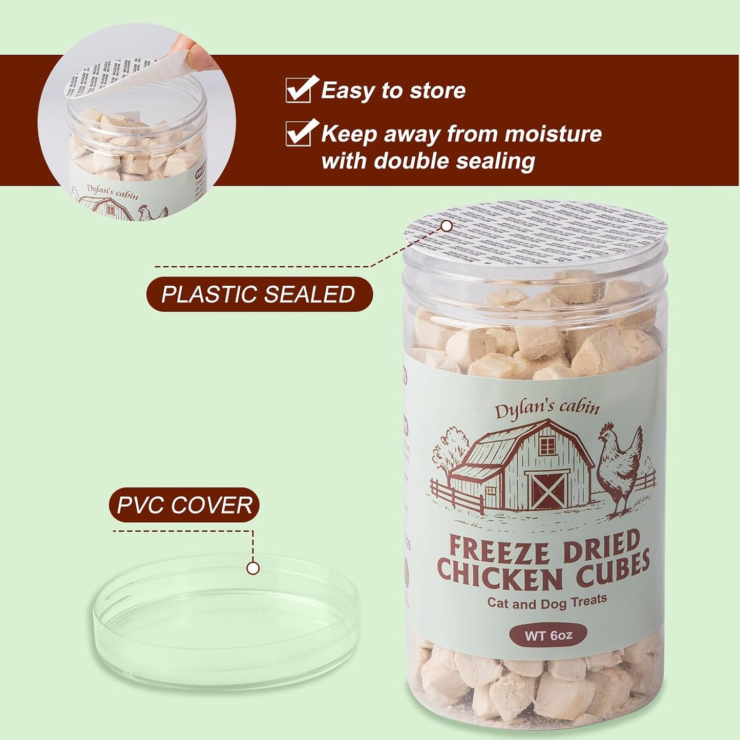 Premium 6 Ounce jar of Dylan's Cabin freeze dried meat rewards