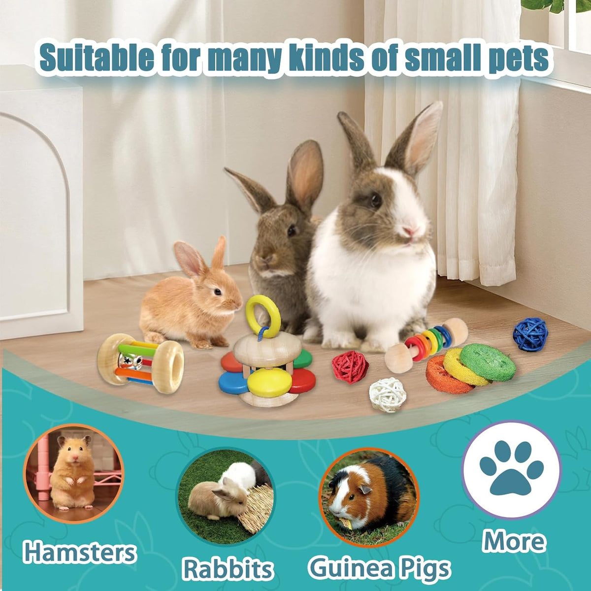 Natural wood small pet play accessories highlighting durable non-toxic colors