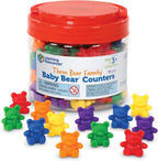 Learning Resources Baby Bear Counters front view of storage bucket with colorful toy bears