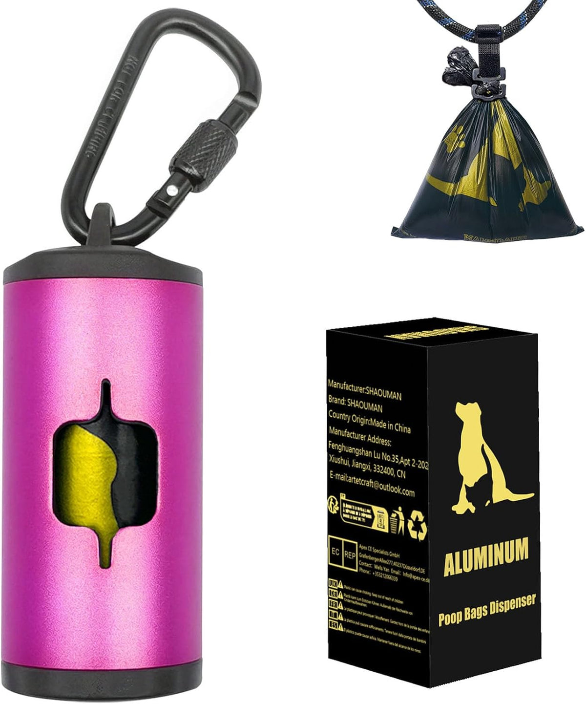 Metal Dog Poop Bag Holder 2-Pack w/Leash Clip|Durable Scratch-Resistant Aluminum|30 Bags+6 AccessoriesBlack - Image 12
