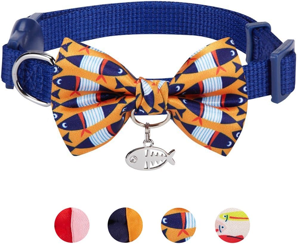 Blueberry Pet Timeless Navy Blue Cat Collar with Bells, Chic Fish Print, Handmade Bow Tie, Christmas Cat Collar, Adjustable 9"-13", Eco-Friendly, PRECIOSA Crystal, Gift for Cat Lovers - Image 9