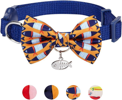 Blueberry Pet Timeless Navy Blue Cat Collar with Bells, Chic Fish Print, Handmade Bow Tie, Christmas Cat Collar, Adjustable 9"-13", Eco-Friendly, PRECIOSA Crystal, Gift for Cat Lovers - Image 9