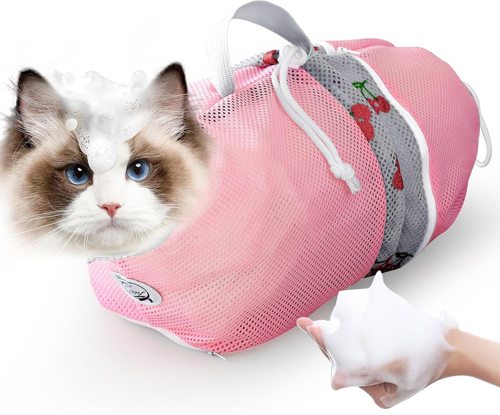 Cinf Cat Bathing Bag(Free Muzzle) Breathable Mesh Anti Scratch Adjustable Cat Grooming Bag for Nail Trimming, Bathing Soft Cat Washing Bag(Light Blue) M - Image 10