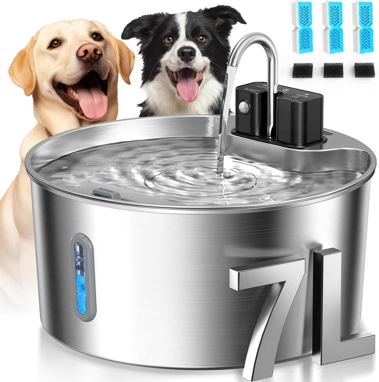 Voluas Dog Water Fountain: 1.8Gal/7L Wireless Stainless Steel Dog Fountain Bowl for Small to Large Dogs, Battery Operated Pet Water Dispenser Indoor with Ultra-Quiet Pump, Easy Clean, 6 Filter - Image 11