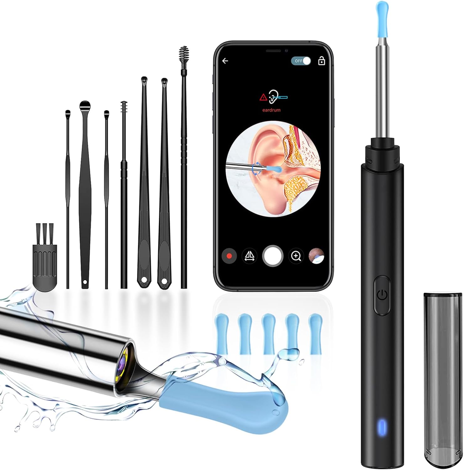 Zupeno Ear Wax Removal Kit front view with HD camera lens and LED lights.
