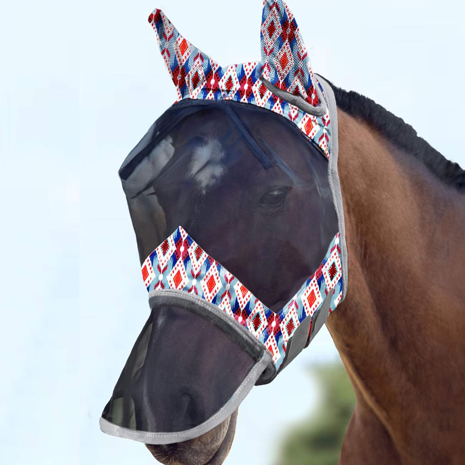Harrison Howard LumiVista Horse Fly Mask Long Nose with Ears UV Protection for Horse Leopard Print M Cob - Image 5