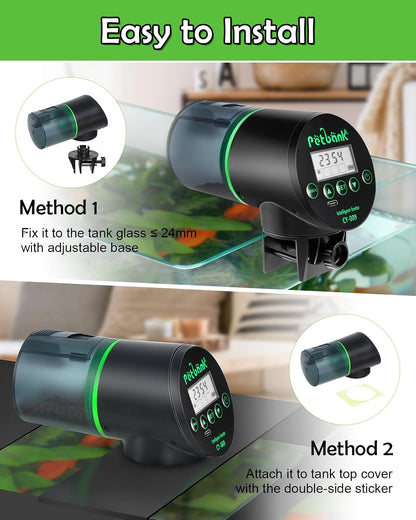 Type-C USB charging cable plugged into petbank automatic aquarium feeder