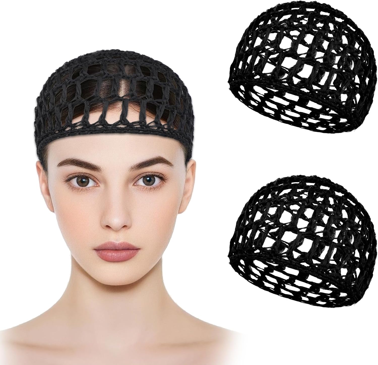 Zeyiyer 2 pieces crochet hair nets for sleeping front view