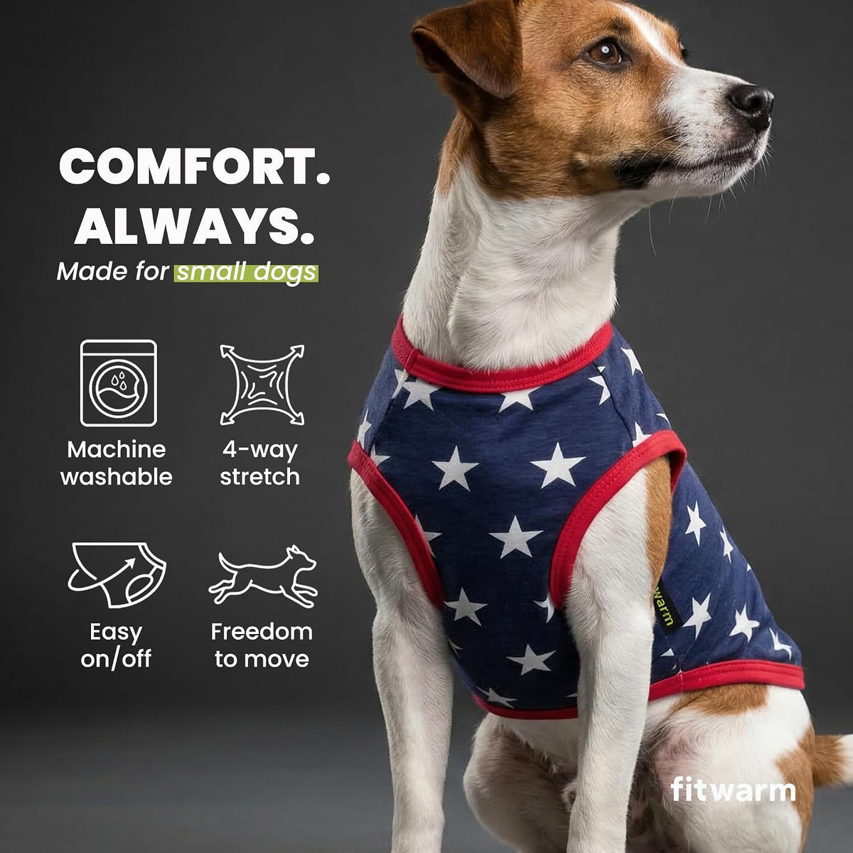 Close up of star design on Fitwarm holiday dog shirt