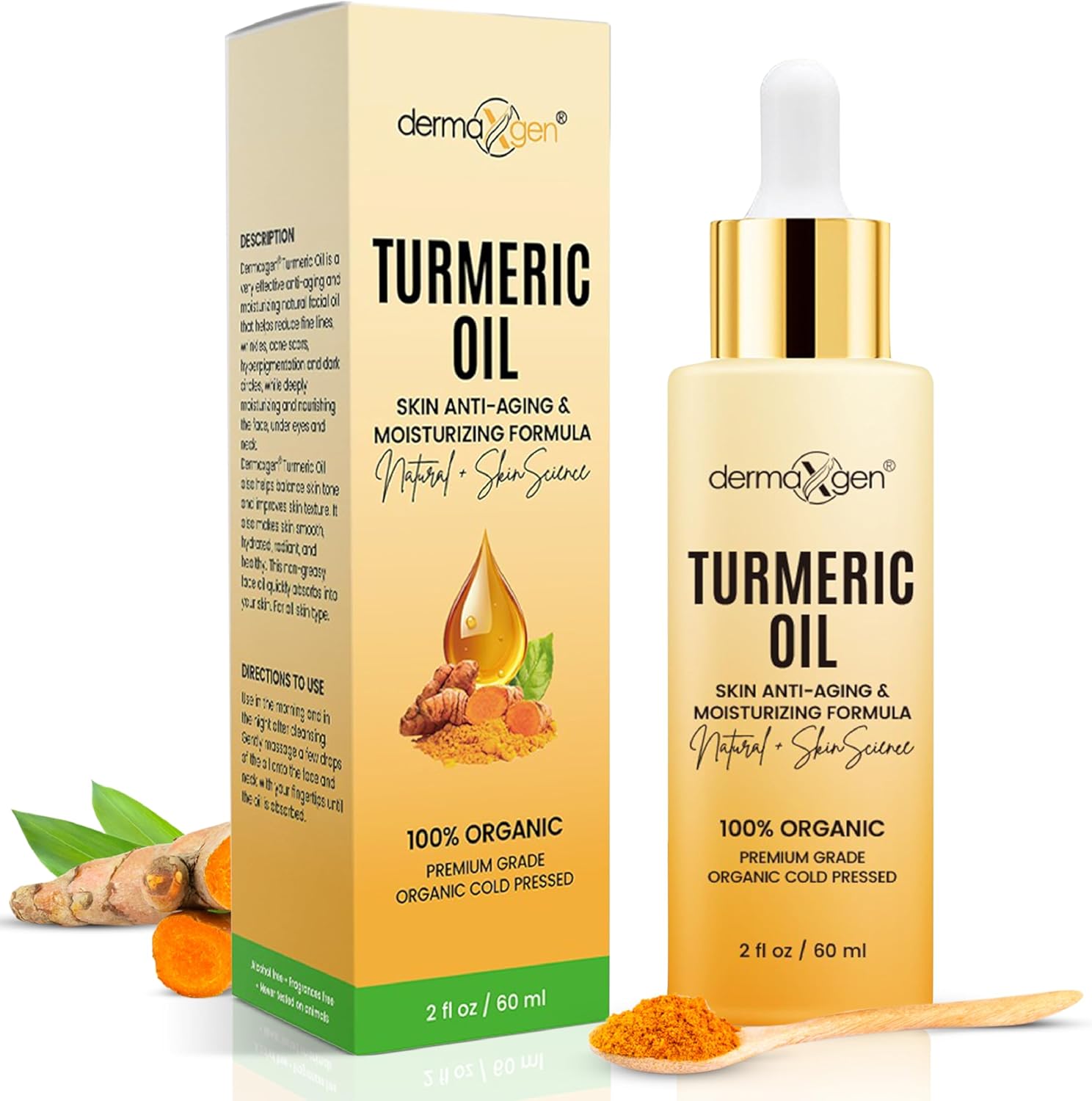 Dermaxgen Organic Turmeric Face Oil 60ml bottle for dark spot correction