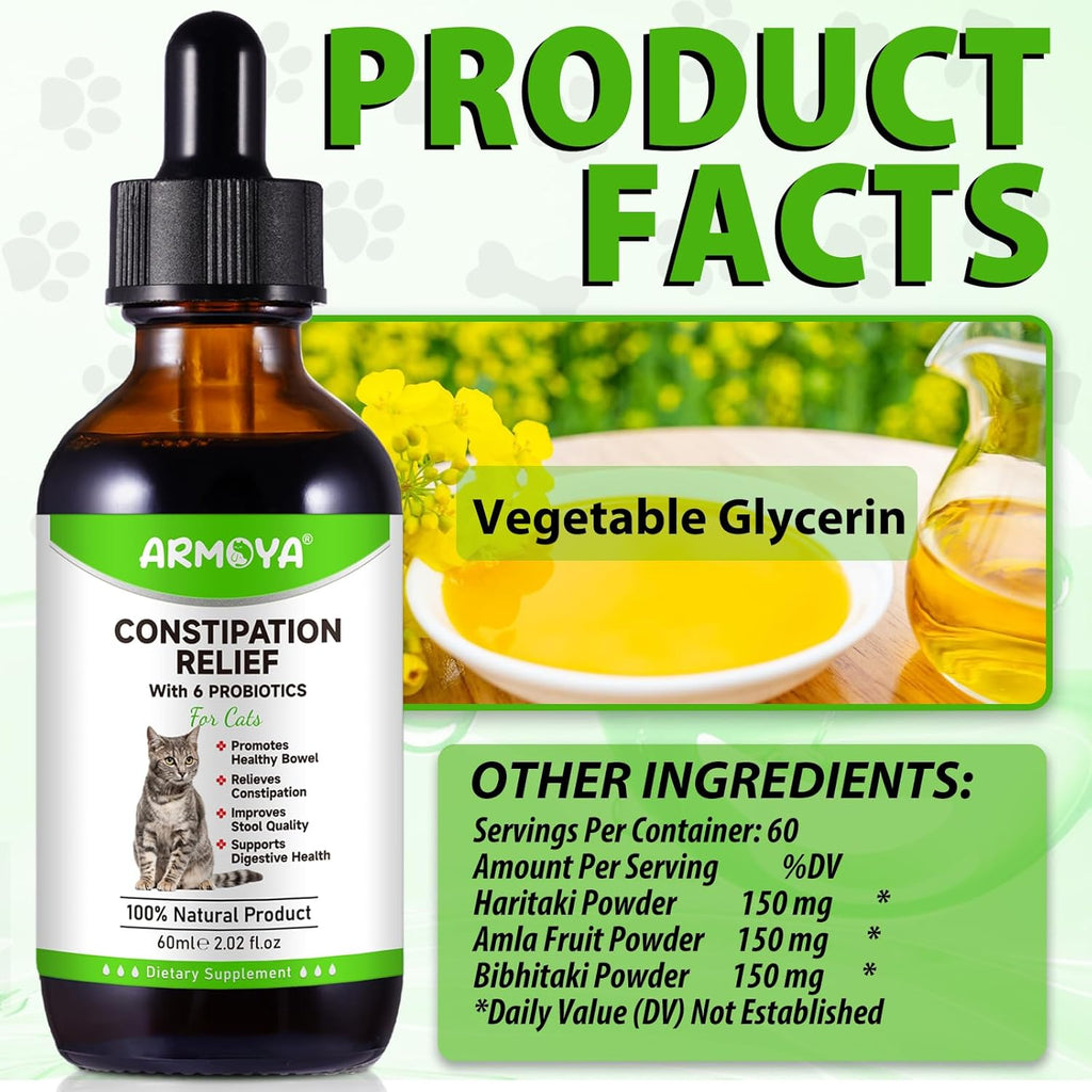Natural cat laxative tincture with graduated dropper for easy pet dosing