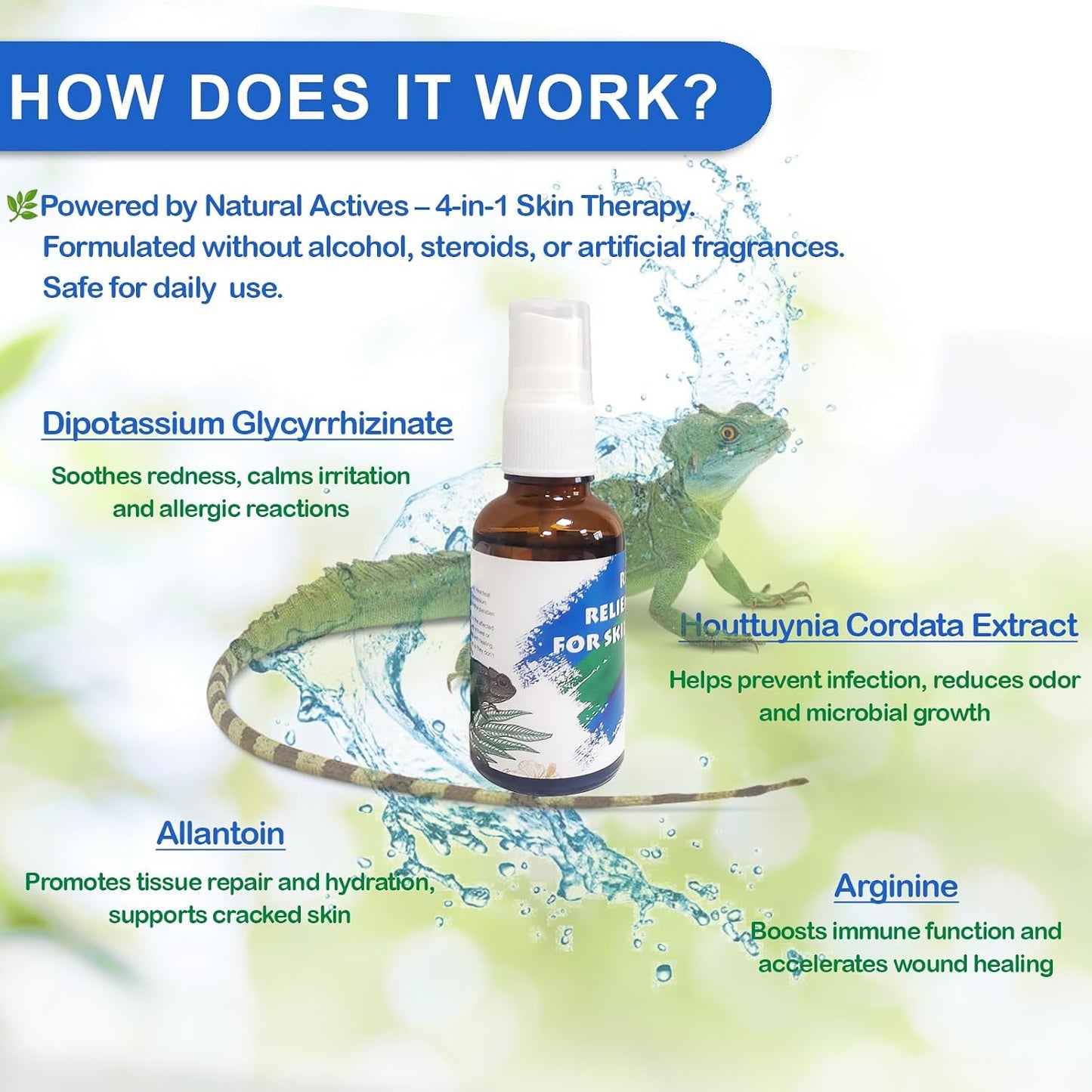 Back label of Nutriarise skin repair spray showing ingredients