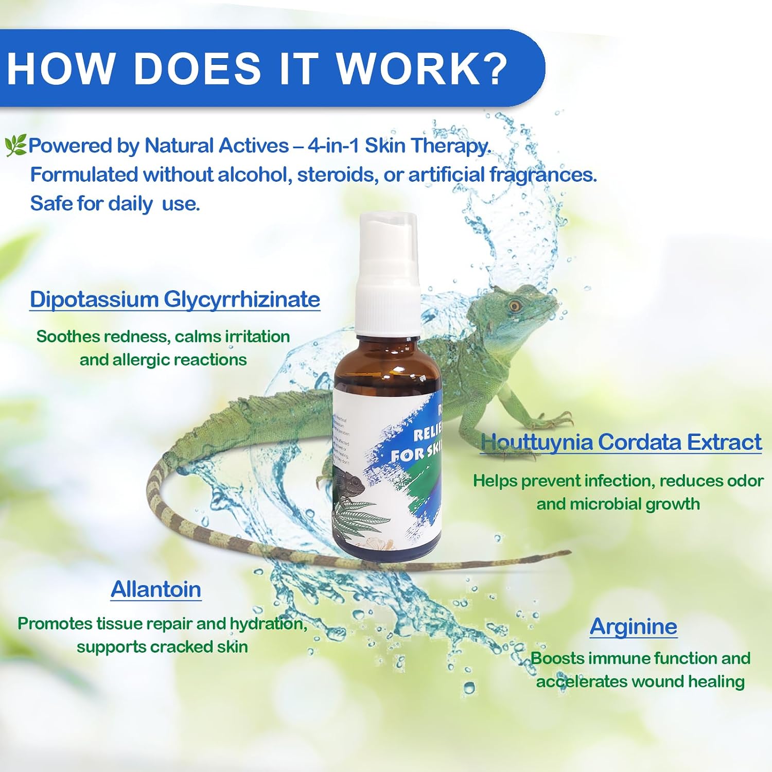 Back label of Nutriarise skin repair spray showing ingredients