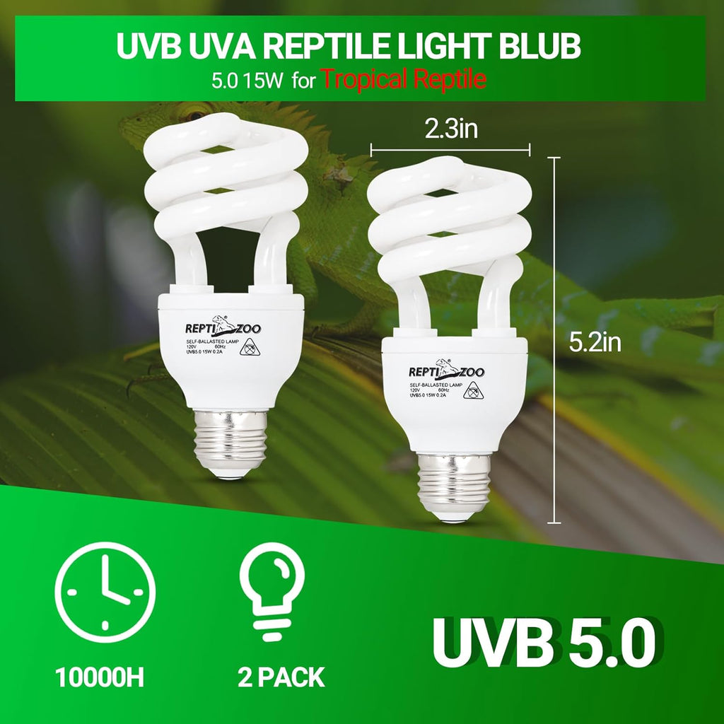 REPTI ZOO fifteen watt spiral reptile light bulb illustrating the standard screw base design.