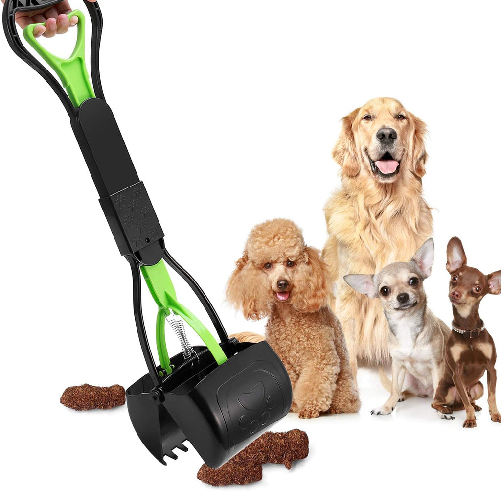 Premium pet waste pooper scooper being rinsed clean with water after backyard use.